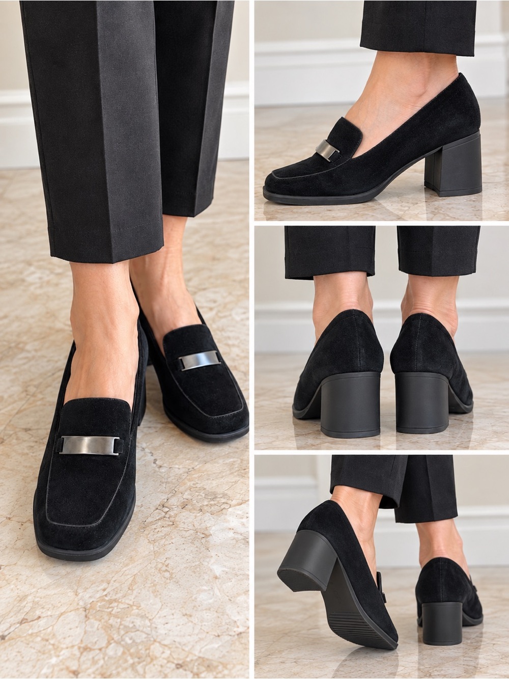 Hush Puppies Black Suede Block Heel Loafers Women’s 10M